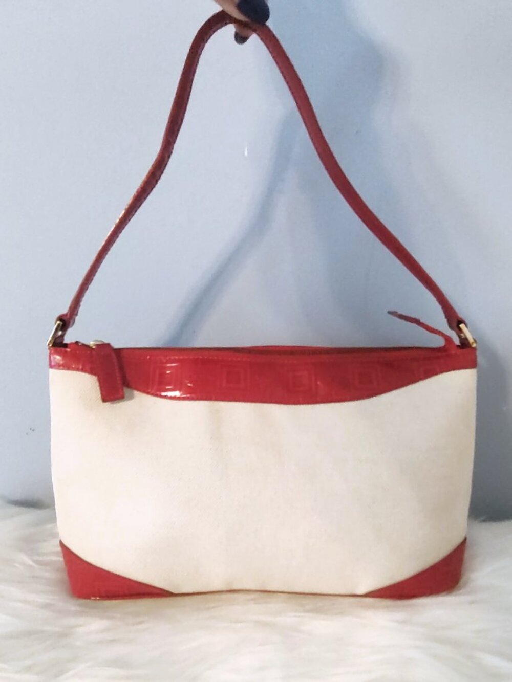 Versace vintage 90s canvas patent leather baguette shoulder bag EUC